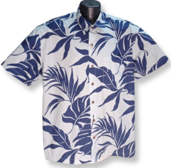 Blue and White Palms Hawaiian Shirt- Made in USA 100% Cotton